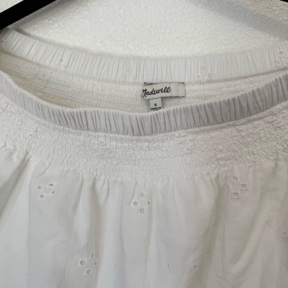 Madewell Eyelet White Embroidered Smock-Waist Ruffle Mini Skirt Size Small - Picture 7 of 8